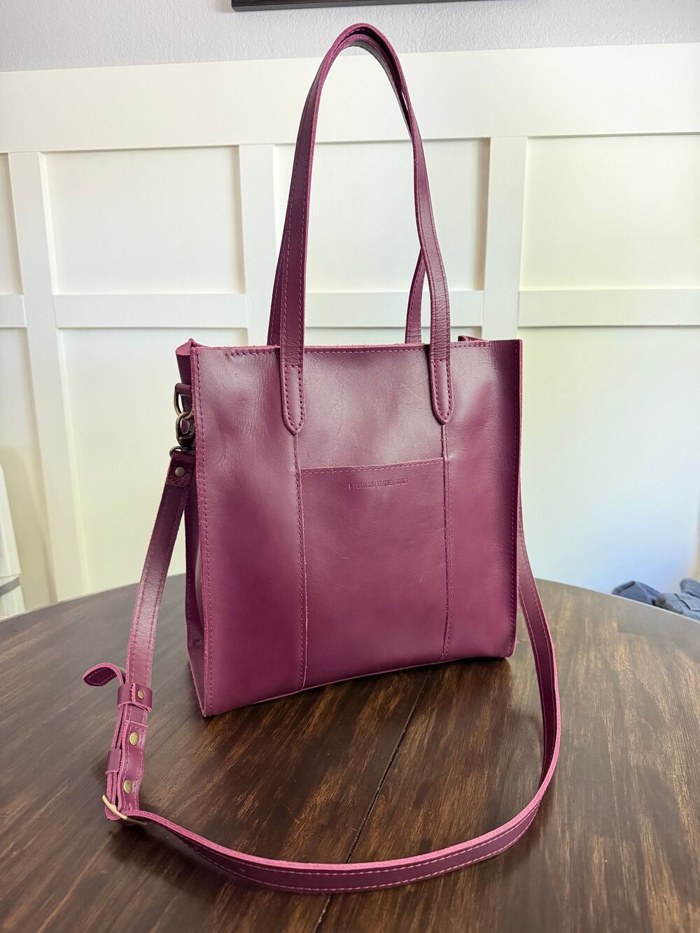 Portland Leather goods almost perfect lola tote zipper bag purse purple berry